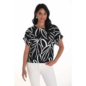 NEW FRANK LYMAN floral leaf print pullover in black/off white